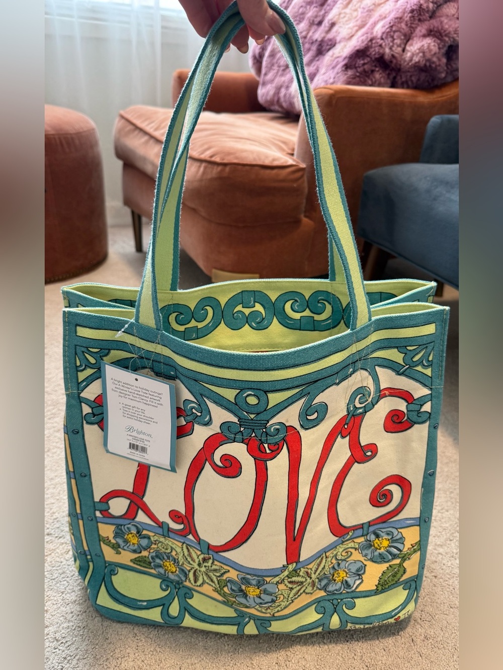 Brighton Tom Clancy A Winter's Love Large Floral Heart Canvas Tote NWT
